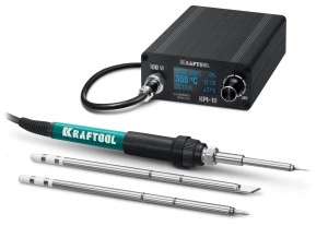 Программируемая паяльная станция, 50 - 480°C, 100 Вт, 3 жала Т12, KRAFTOOL KPI-10 55343