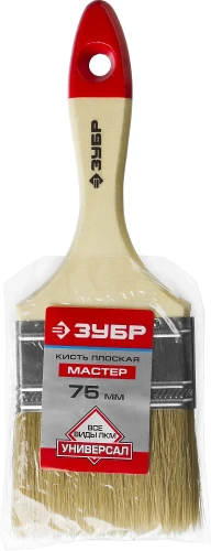 Плоская кисть, 75 мм, 3", светлая натуральная щетина, деревянная ручка, все виды ЛКМ, ЗУБР УНИВЕРСАЛ 4-01003-075 — фото 2
