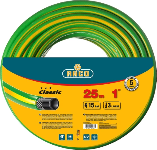 Поливочный шланг, 1", 25 м, 15 атм, трёхслойный, армированный, RACO CLASSIC 40306-1-25_z01 — фото 1