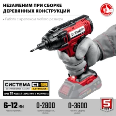 Винтоверт ударный, 18 В, 250 Н·м, без АКБ, ЗУБР С1-18 ГВЛ-255
