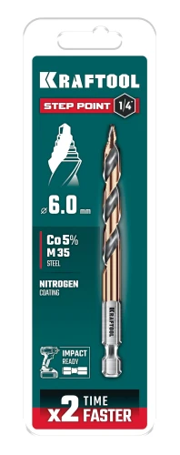 D 6.0 х 98 мм, сверло по металлу для винтовёртов и шуруповертов IMPACT READY, KRAFTOOL STEP POINT 29653-6 — фото 2