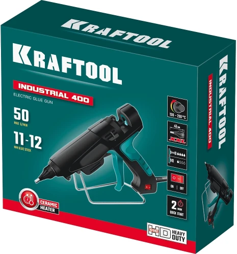 Электрический термоклеевой пистолет, d 11 - 12 мм, 50 г/мин, 130 - 230°C, KRAFTOOL Industrial 400 06843-300-12 — фото 2