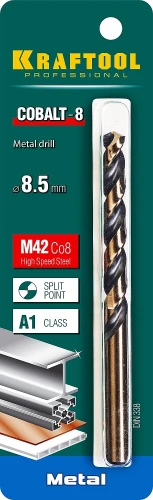 Сверло по металлу, 8.5 х 117 мм, сталь М42, HSS-Co(8%), KRAFTOOL COBALT-8 29656-8.5 — фото 2
