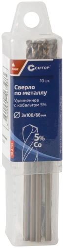 Сверло по металлу удлиненное Profi с кобальтом 5%, 3 х 100 мм (10 шт.) CUTOP 48-3-100 — фото 3