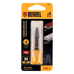 Борфреза по металлу твердосплавная, параболическая, тип-F, 8 мм Denzel 72042
