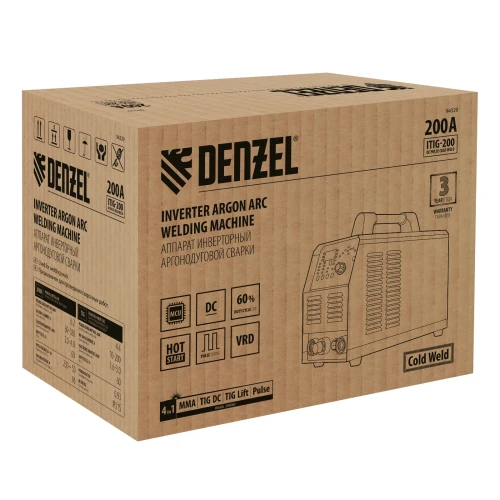 Аппарат инвертор. аргонодуговой сварки ITIG-200 DС Pulse Cold Weld, 200 А, ПВ 60% Denzel 94329 — фото 19