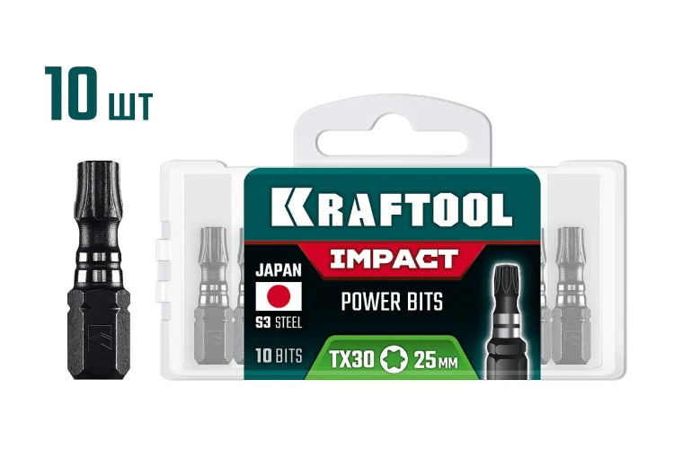 Ударные биты, 25 мм, 10 шт, KRAFTOOL Impact TX 30 26195-30-25-S10 — фото 1