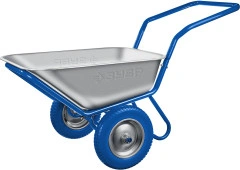 Строительная тачка, 110 л, 260 кг, в коробке, двухколесная, П-образная ручка, полиуретановые колеса, ЗУБР ПТ-500 39914