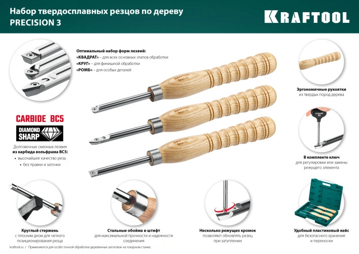 Набор ручных резцов по дереву, 3 предм., KRAFTOOL Precision-3 18369 — фото 12