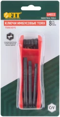 Ключи TORX 8 шт. CrV Т9-Т40 складные, пластиковый держатель FIT 64015