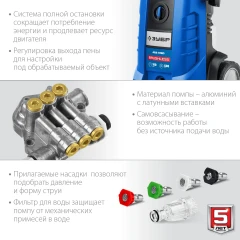 Пистолет МИГ-280, 180 Атм, 2300 Вт, мойка высокого давления, ЗУБР АВД-П180