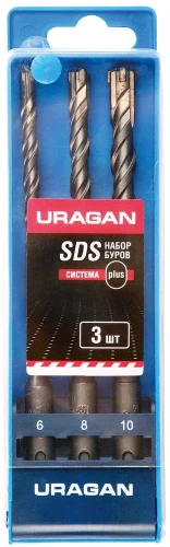 Набор SDS-plus буров, 3 шт: 5 х 160, 6 х 160, 8 х 160 мм, URAGAN 901-25554-H3 — фото 1