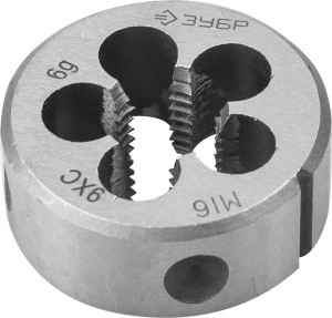 Плашка круглая ручная, М16 x 2.0 мм, сталь 9ХС, ЗУБР 4-28022-16-2.0