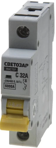 Автоматический выключатель, 1P, 32А, C, 6кА, СВЕТОЗАР ВА-60 SV-49061-32-C — фото 1