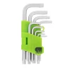 Набор ключей имбусовых Tamper-Torx, 9 шт: ТT10-ТT50.45x, закаленные, короткие, никель Сибртех 12321 — фото 1