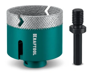 Вакуумная алмазная коронка по керамограниту, HEX10), KRAFTOOL VS DIAMOND d 68 (М14 29890-68