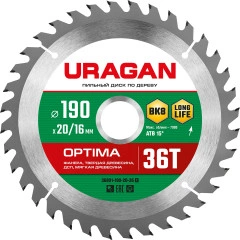 Пильный диск по дереву, 190 х 20/16 мм, 36Т, URAGAN Optima 36801-190-20-36_z01