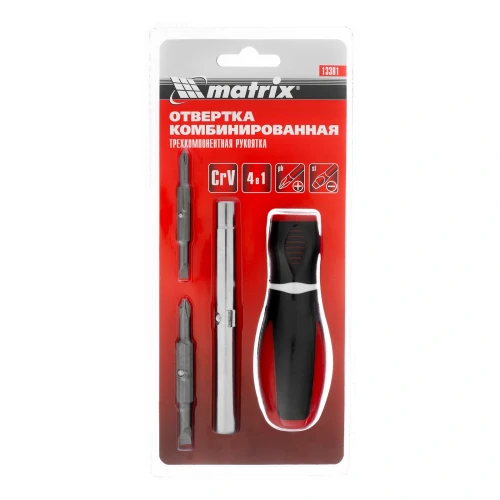 Отвертка комбинированная "Era", SL5/PH1, SL6/PH2, CrV, трехкомпонентная рукоятка Matrix 13381 — фото 9