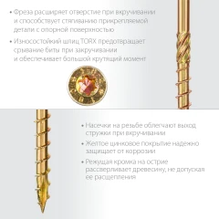 Конструкционный саморез, 160 х 6.0 мм, TX30, потайная головка желтый цинк, 100 шт (1, 81 кг.), ЗУБР КС-П 30041-60-160
