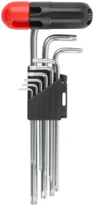 Ключи TORX 9 шт. CrV Т10-Т50, с отверстием, длинные, с пласт.Т-обр.ручкой FIT 64027