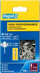 Алюминиевая высокопроизводительная заклепка, 4.0 х 8 мм, 500 шт, RAPID R:High-performance-rivet 5001432