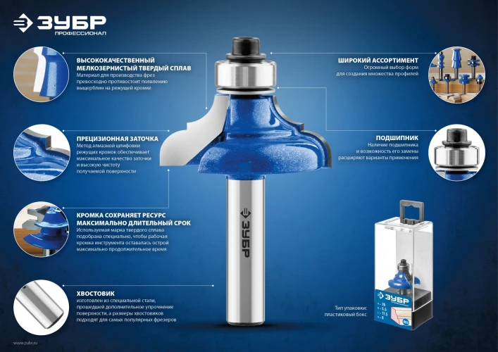 Фреза кромочная калевочная №6, 38.1 x 18 мм, радиус 6.3 мм, ЗУБР 28707-38.1 — фото 5