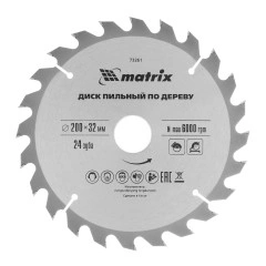 Пильный диск по дереву, 200 х 32 мм, 24 зуба, кольцо 30/32 Matrix 73261