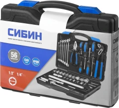 Универсальный набор инструмента, 56 предм., (1/2"+1/4"), СИБИН 27765-H56