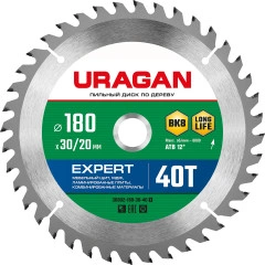 Пильный диск по дереву, 180 х 30/20 мм, 40Т, URAGAN Expert 36802-180-30-40_z01