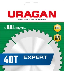 Пильный диск по дереву, 180 х 30/20 мм, 40Т, URAGAN Expert 36802-180-30-40_z01
