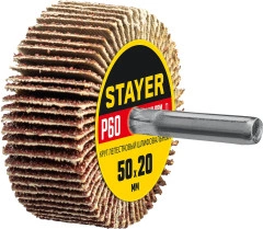 Круг шлифовальный лепестковый, d 50 x 20 мм, P60, на шпильке d 6 мм, STAYER 36607-060