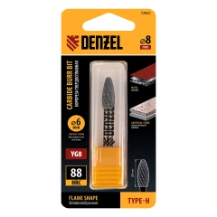 Борфреза по металлу твердосплавная, элипсообразная, тип-H, 8 мм Denzel 72061