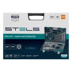 Набор инструментов, 1/2", 1/4", CrV, пластиковый кейс 98 предметов Stels 14111