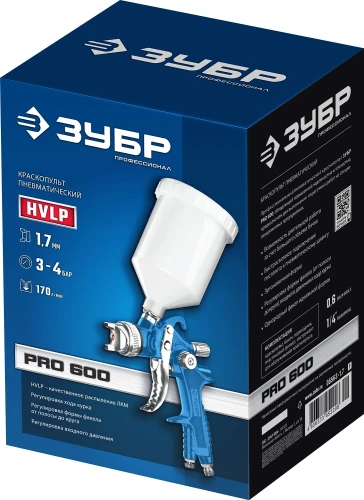 Пневматический краскопульт с верхним бачком, HVLP, 1.7 мм, ЗУБР PRO 600 06563-1.7_z01 — фото 2