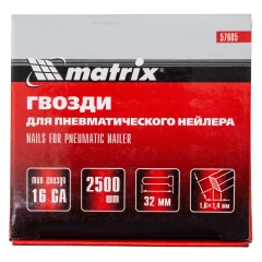 Гвозди для пневматического нейлера 16GA, сечение 1.6 х 1.4, длина 32 мм, 2500 шт Matrix 57605