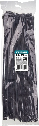 Хомуты-стяжки, 7.6 x 500 мм, нейлон РА66, 100 шт, черные, СИБИН ХС-Ч 3788-76-500 — фото 2