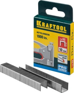 Скобы тип 53 (A/10/JT21), 10 мм, калибр 23GA. 1000 шт, KRAFTOOL 31670-10