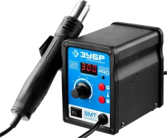 Цифровая термовоздушная паяльная станция, 650 Вт, 100 - 500°C, 120 л/мин, 3 насадки, керамический нагреватель, ЗУБР ПСТ-650 55350