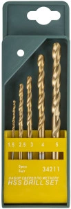 Набор сверл HSS по металлу, титановое покрытие, 5 шт. (1,5-2,5-3-4-5 мм) FIT 34211
