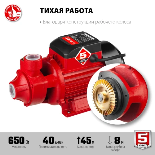 Корпус из чугуна, 650 Вт, поверхностный вихревой насос, ЗУБР НС-М1-650-Ч — фото 6