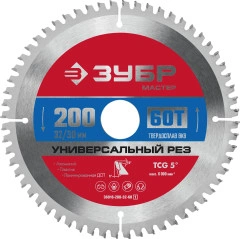 Пильный диск по алюминию, 200 x 32/30 мм, 60Т, ЗУБР Универсальный рез 36916-200-32-60_z01