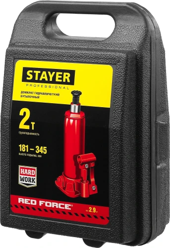 Бутылочный гидравлический домкрат, в кейсе, 2 т, 181 - 345 мм, STAYER RED FORCE 43160-2-K_z01 — фото 2
