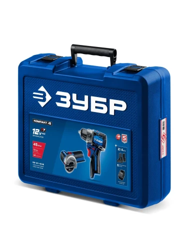 Кейс, набор: дрель-шуруповерт + мини УШМ, BRUSHLESS, 12 В, 45 Н·м, 2 АКБ тип Т7 (4 и 2 А·ч), ЗУБР КОМПАКТ #5 DB-121-42AB — фото 2