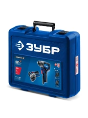 Кейс, набор: дрель-шуруповерт + мини УШМ, BRUSHLESS, 12 В, 45 Н·м, 2 АКБ тип Т7 (4 и 2 А·ч), ЗУБР КОМПАКТ #5 DB-121-42AB