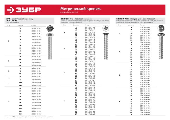 Винт с полусферической головкой, кл. пр. 4.8, M3 х 12 мм, цинк, 5 кг, ЗУБР DIN 7985 303150-03-012 — фото 5