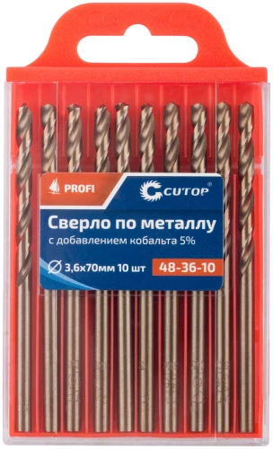 Сверло по металлу Profi с кобальтом 5%, 3,6 x 70 мм (10 шт) CUTOP 48-36-10 — фото 3