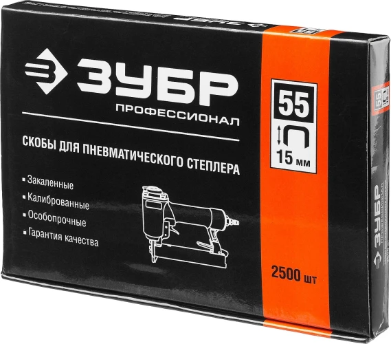 Скобы тип 55 (90/C), 15 мм, калибр 18GA. 2500 шт., ЗУБР 31855-15 — фото 2