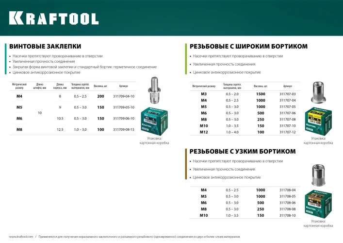 Стальные винтовые заклепки, М6 x 10.5 мм, штифт 10 мм, 150 шт, KRAFTOOL Bolt 311709-06-10 — фото 4