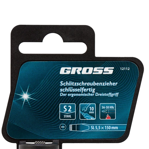 Отвертка SL5.5 x 150 мм, S2, трехкомпонентная рукоятка Gross 12112 — фото 4