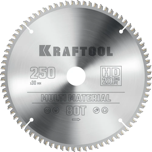 Пильный диск по алюминию, 250 х 30 мм, 80Т, KRAFTOOL Multi Material 36953-250-30 — фото 1